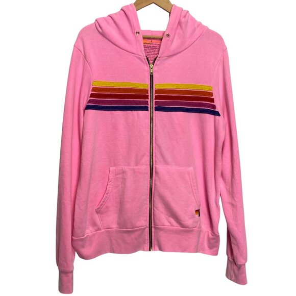 Aviation Nation Neon Pink 5-stripe Zip Up Hoodie - Picture 2 of 10